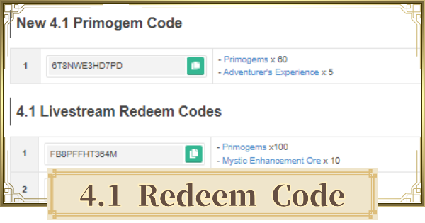 Genshin Impact 4.1 redeem codes for October 2023