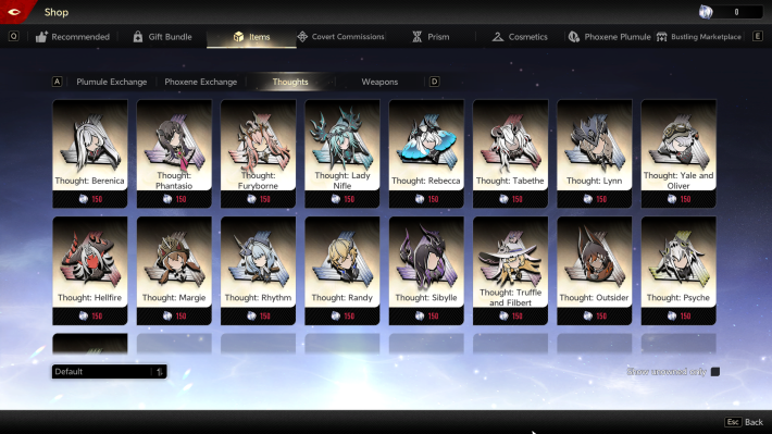 Character Thoughts from Shop