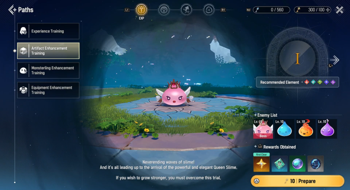 Mongil Stardive Artifact Enhancement Training Screen