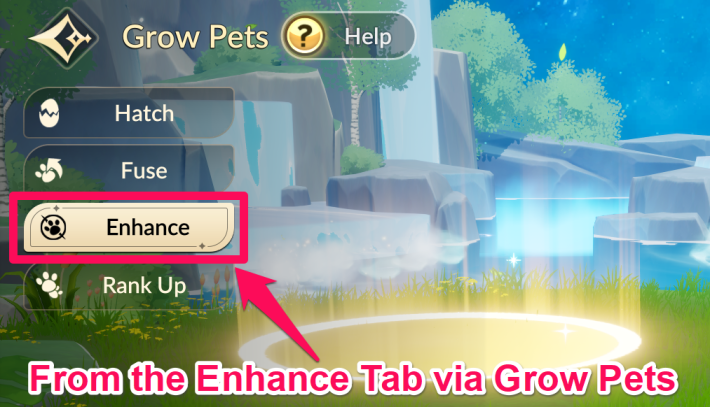 From Enhance tab via Grow Pets