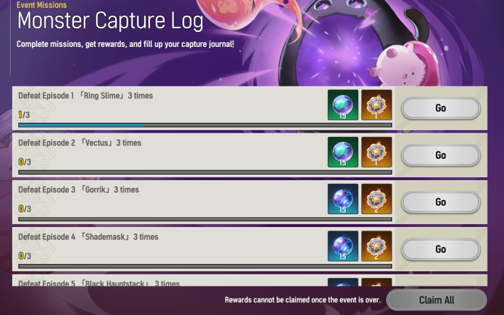 Monster Capture Log