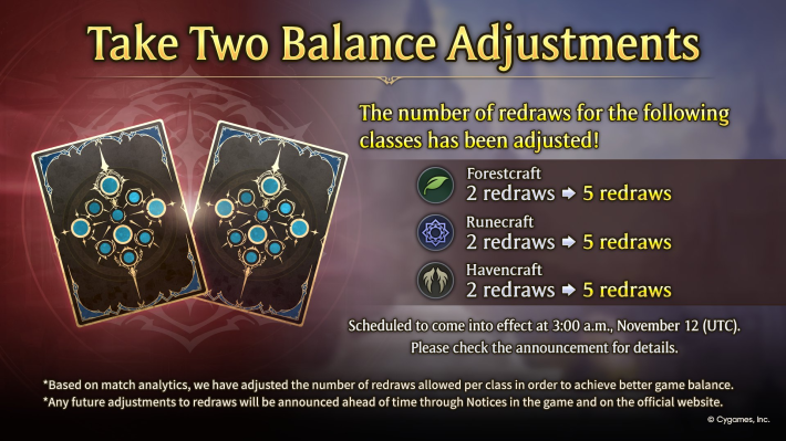 Shadowverse Worlds Beyond Take Two Balance Adjustments for November 11