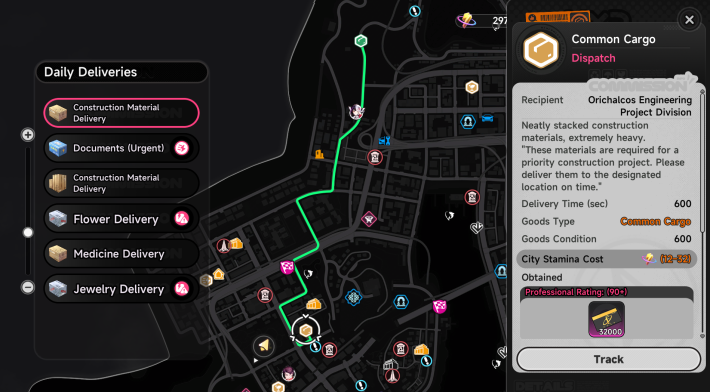 Ruta de reparto en la ciudad