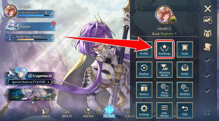 Shadowverse: Worlds Beyond Menu Rankings