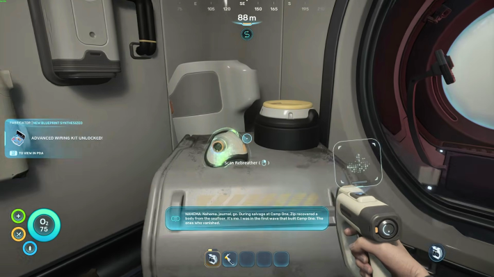Subnautica 2 Scanning a Rebreather Fragment