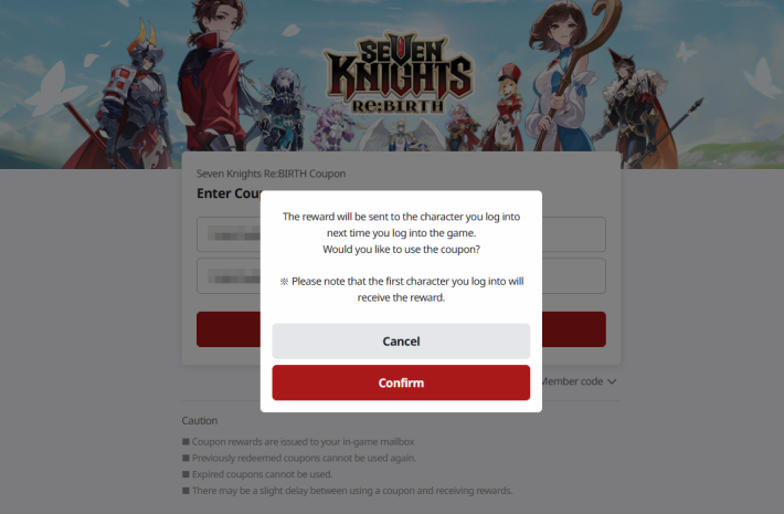 Codes - Confirm to Redeem