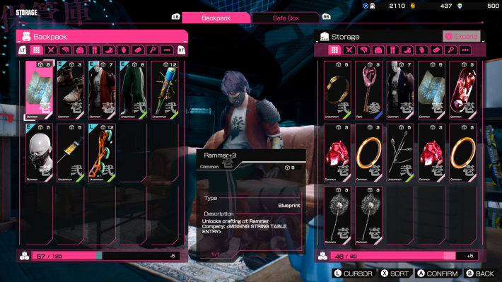 Let It Die Inferno Storing Items