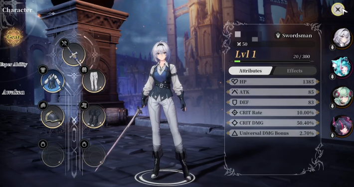 NTE 999 Nights Character Details Screen