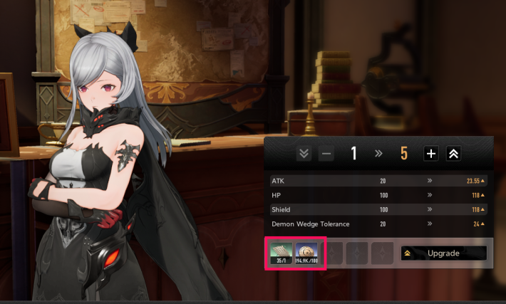 Duet Night Abyss Character Upgrade Screen