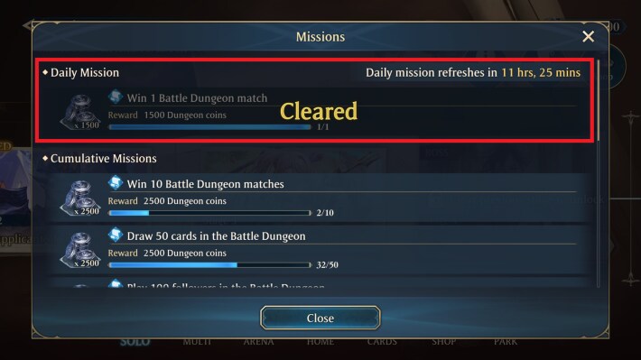Shadowverse Worlds Beyond Battle Dungeon Daily Mission Rewards