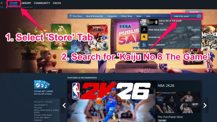 Search for Kaiju No 8 in Steam