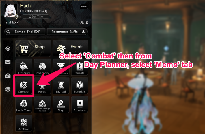 Select Combat from the Menu