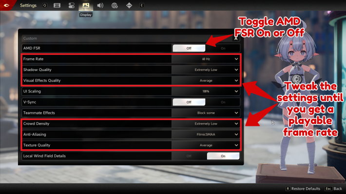 Duet Night Abyss FSR and other settings