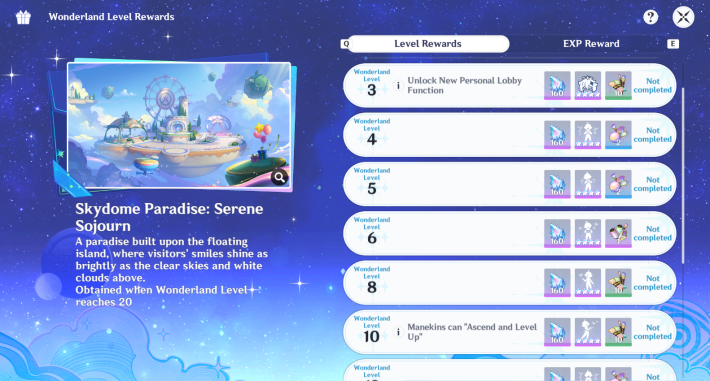 Wonderland Level Rewards
