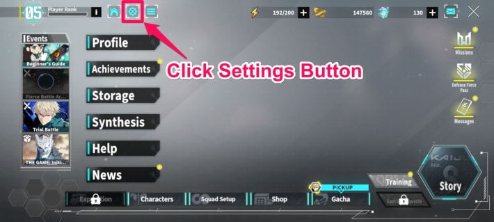 Click Settings Button