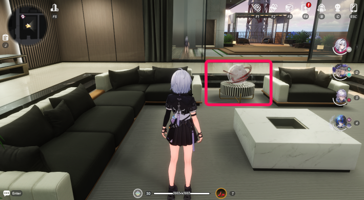 Imagen de la ubicación de la Bola de Hámster en Skyview Halls de NTE Neverness to Everness
