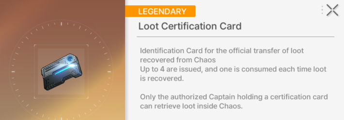Chaos Manifestation Loot Certification Card 