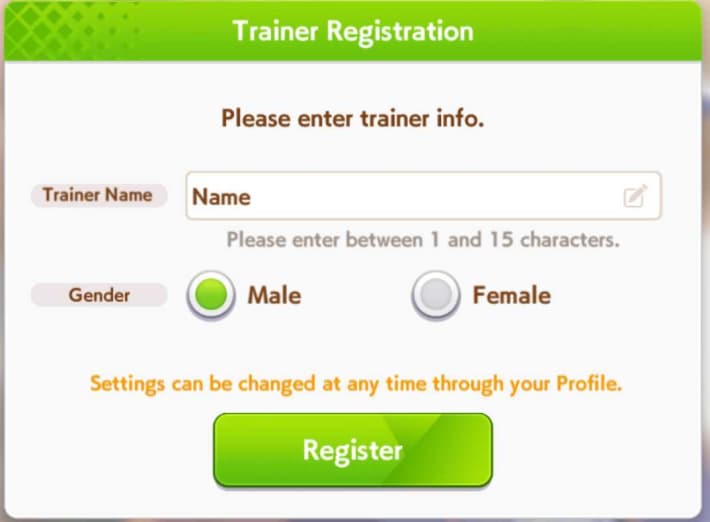 Set your name and gender