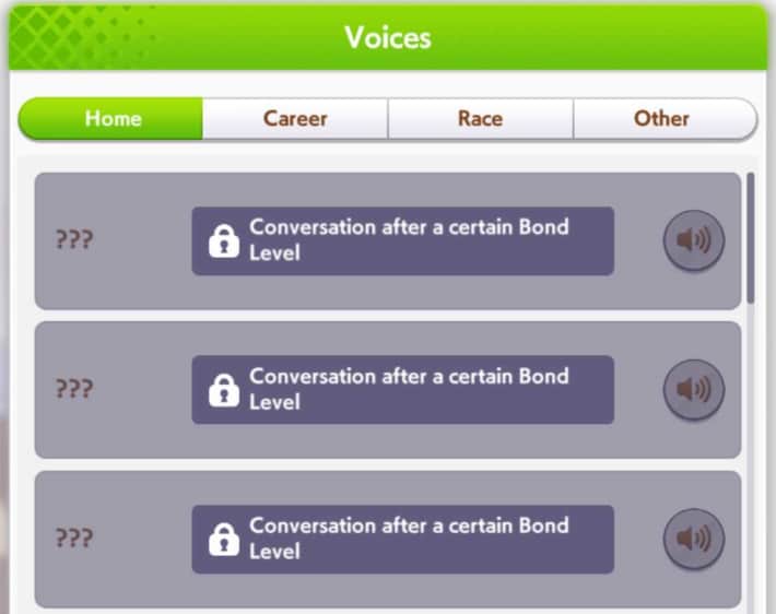 Voicelines are locked until a certain Bond Level
