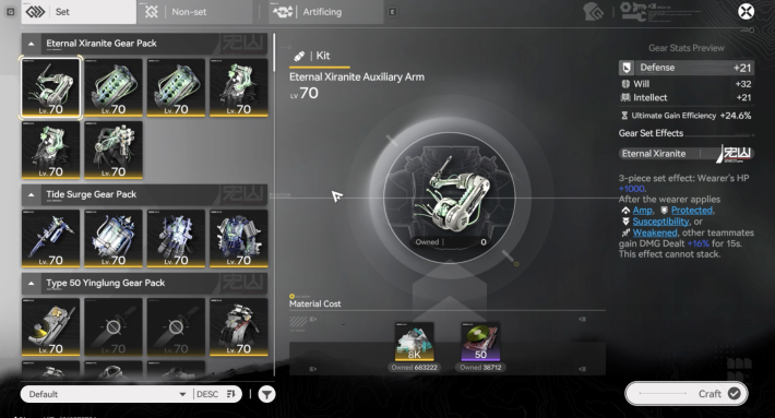 Crafting Gear is Also Recommended