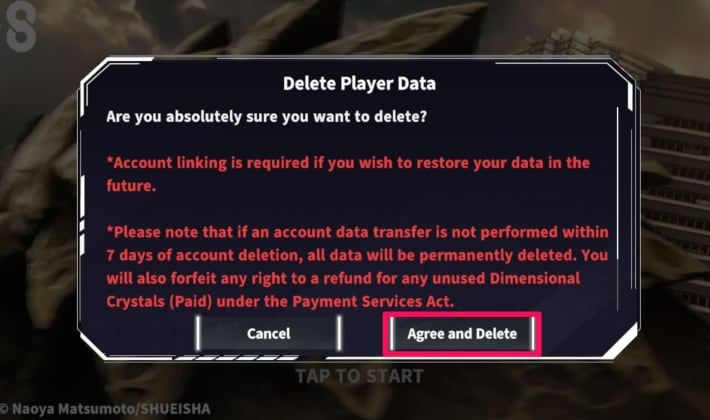 Agree and Delete Account