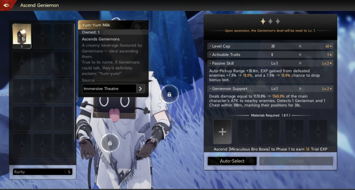 Yum-Yum Milk is used to ascend Geniemons