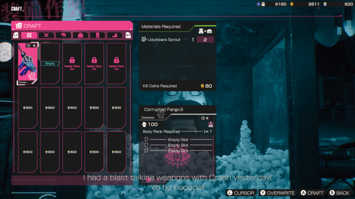 Let It Die Inferno Crafting Items from Blueprints