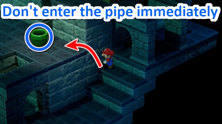 Go back up and enter the pipe on the top floor