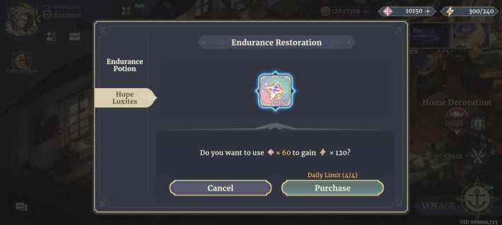 Sword of Convallaria (SoC) - Endurance Refill