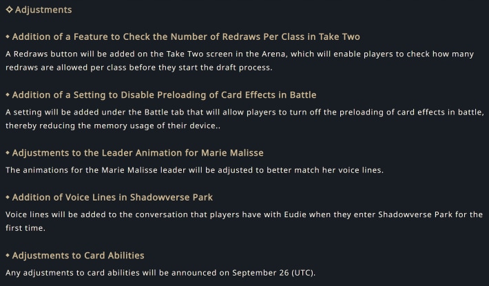 Shadowverse Worlds Beyond Adjustments