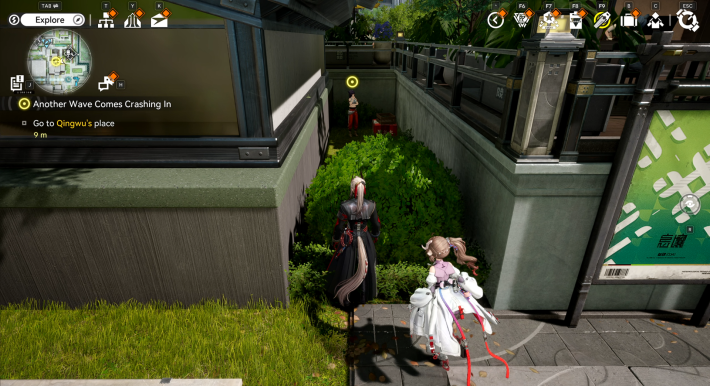 Arknights Endfield Qingwu Hiding Behind a Bush in Wuling City