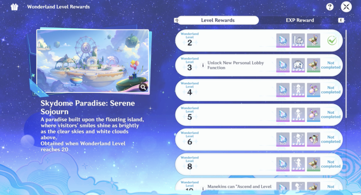 Wonderland Level Reward