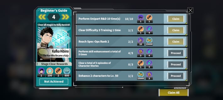 Beginners Guide Mission List Image of how to proceed and rewards