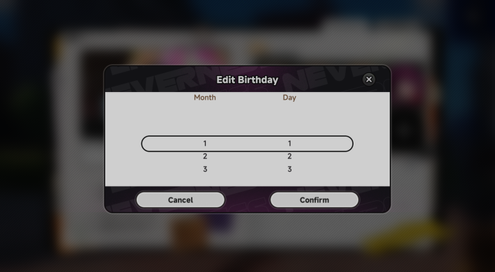 NTE Edit Birthday Screen