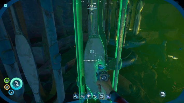 Subnautica 2 Scanning a Metal Farm
