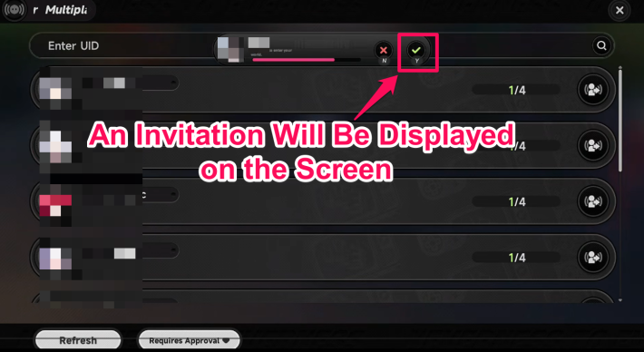 Invitation Displayed on the Screen