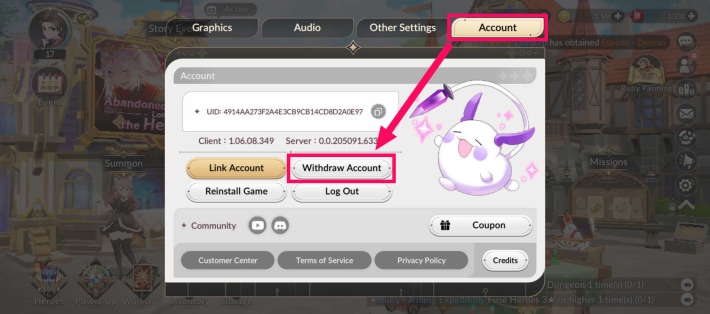 Select Withdraw Account from Settings