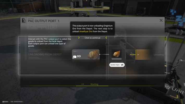 ตั้งค่า Originium Ore ไปที่ PAC Output Port 1