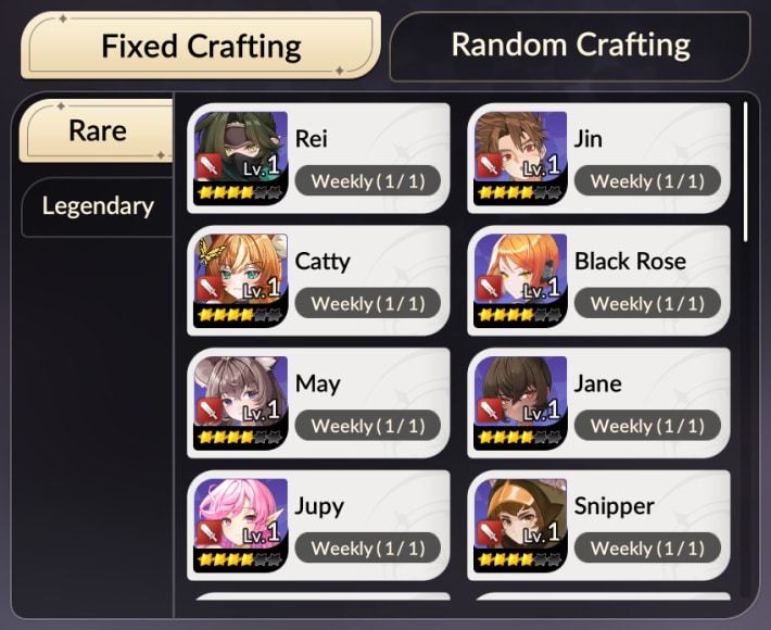 Crafting Has Weekly and Monthly Limit
