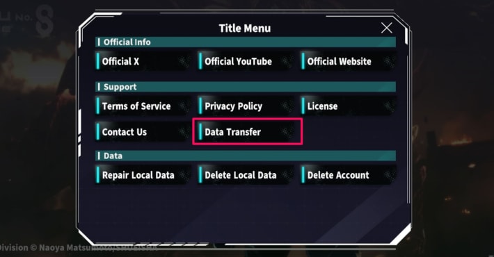Tap Transfer from Menu