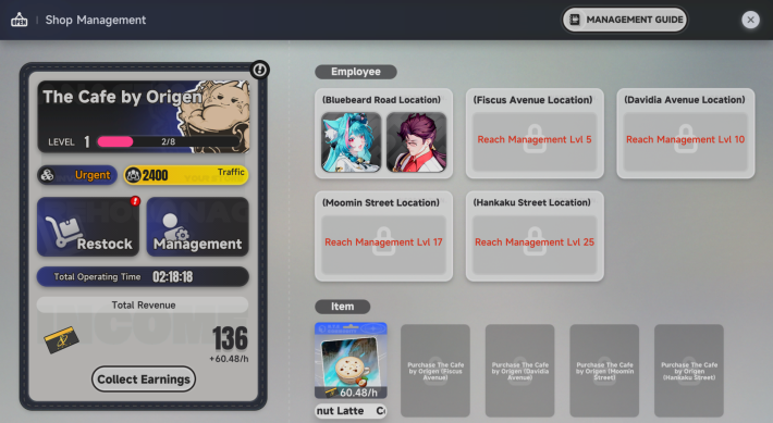 NTE Shop Management Screen