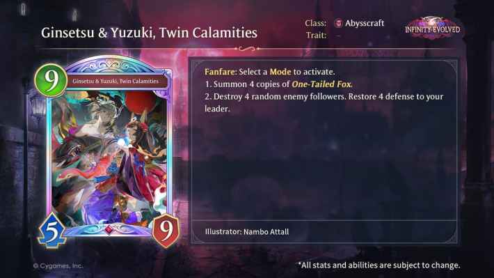 Ginsetsu & Yuzuki, Twin Calamities Infinity Evolved Card