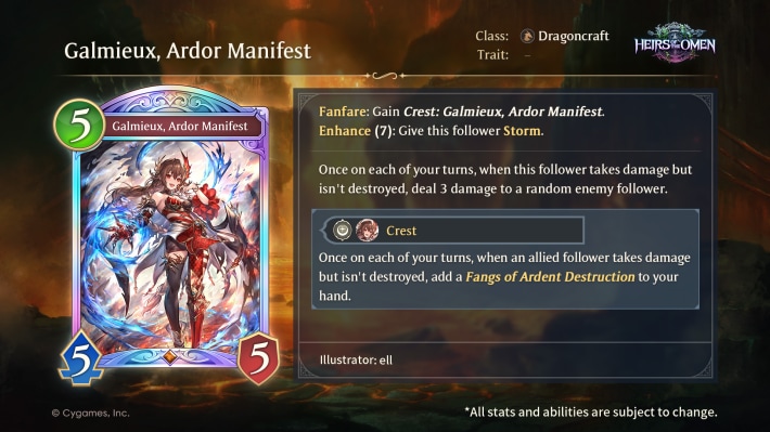 Galmieux Ardor Manifest Card Overview