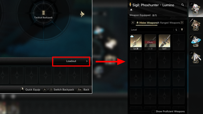 Weapon Loadout in Tactical Backpack Menu