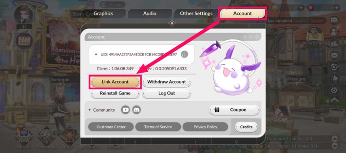 Select Account Link from Settings